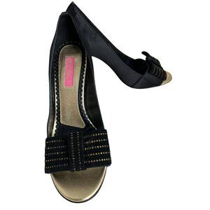 Betsey Johnson "Tarah" Black Satin Peep Toe Heels Size 9.5 M Womens
